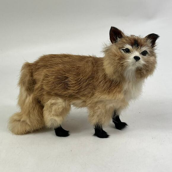 Unbranded Other - Realistic Fox Fur Covered Animal Figurine Woodland Decor Standing Fox Figure